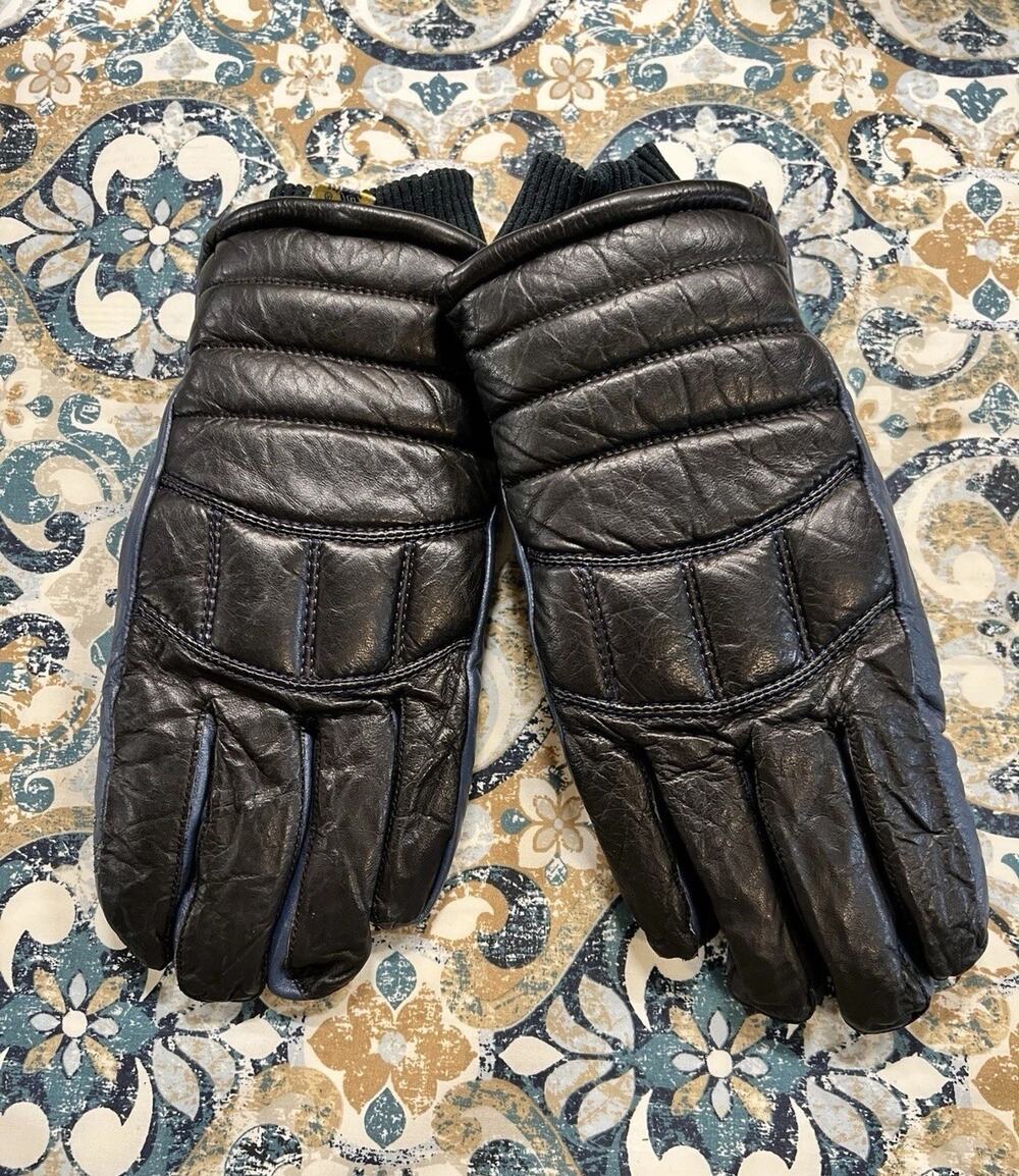 Vintage KOMBI Men’s XL Leather Ski Gloves Black Blue Insulated Winter